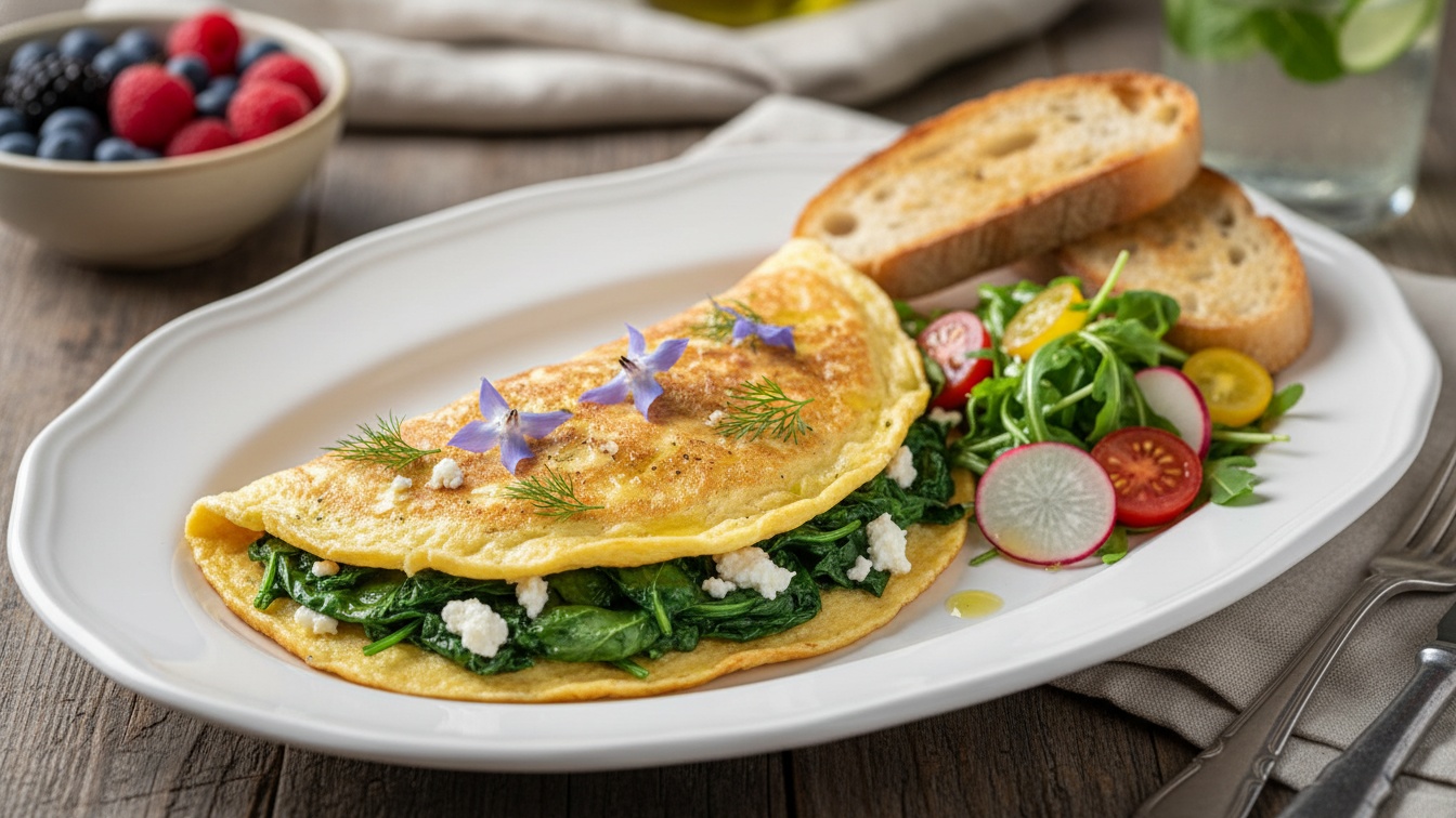 Receitas Jejum Metabólico - 1. Omelete Turbo de Espinafre e Queijo de Cabra