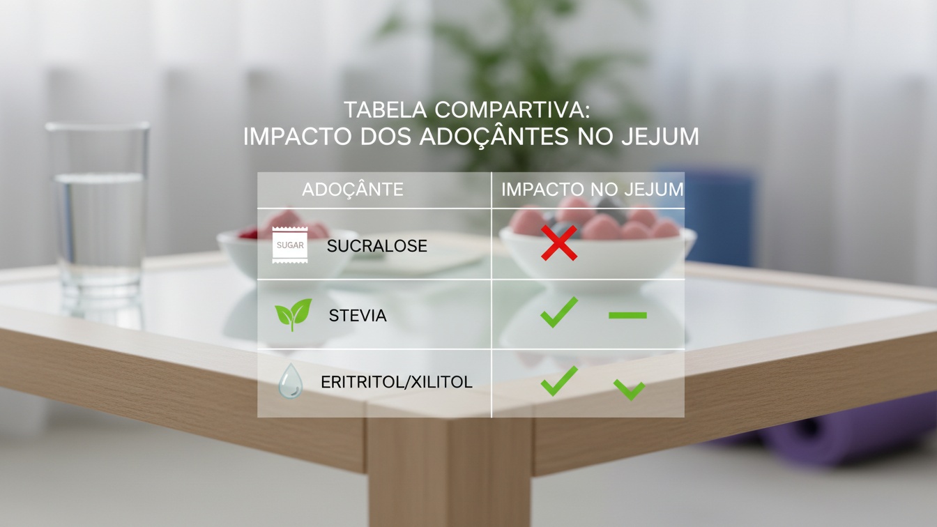 Adoçante quebra jejum intermitente? - Tabela Comparativa: Impacto dos Adoçantes no Jejum