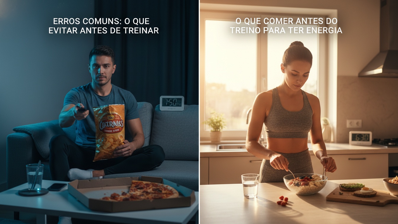 Imagem explicativa sobre Erros comuns: O que evitar antes de treinar focada em O que comer antes do treino para ter energia