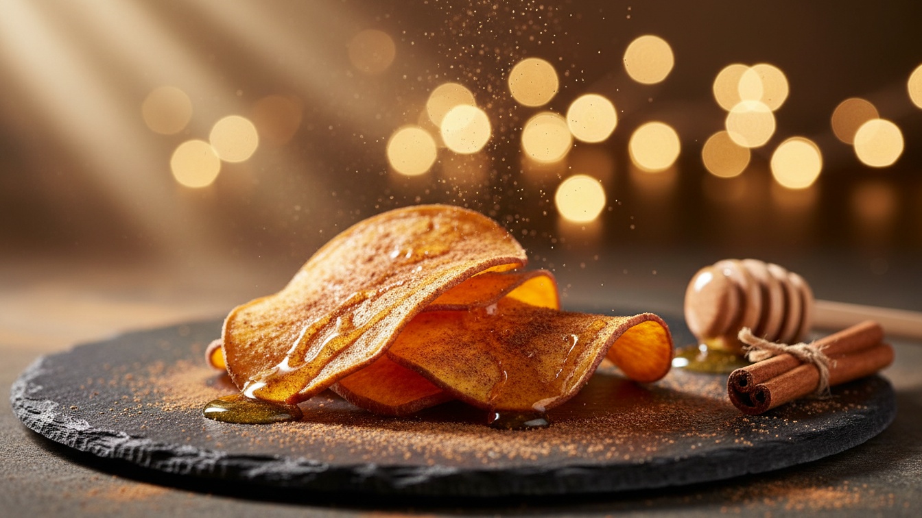 3. Chips de Batata Doce Doce: Canela e Mel (ou Stévia)