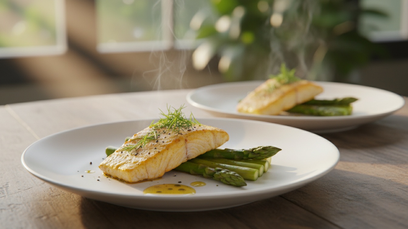 2. Filé de Peixe ao Vapor com Cúrcuma e Aspargos