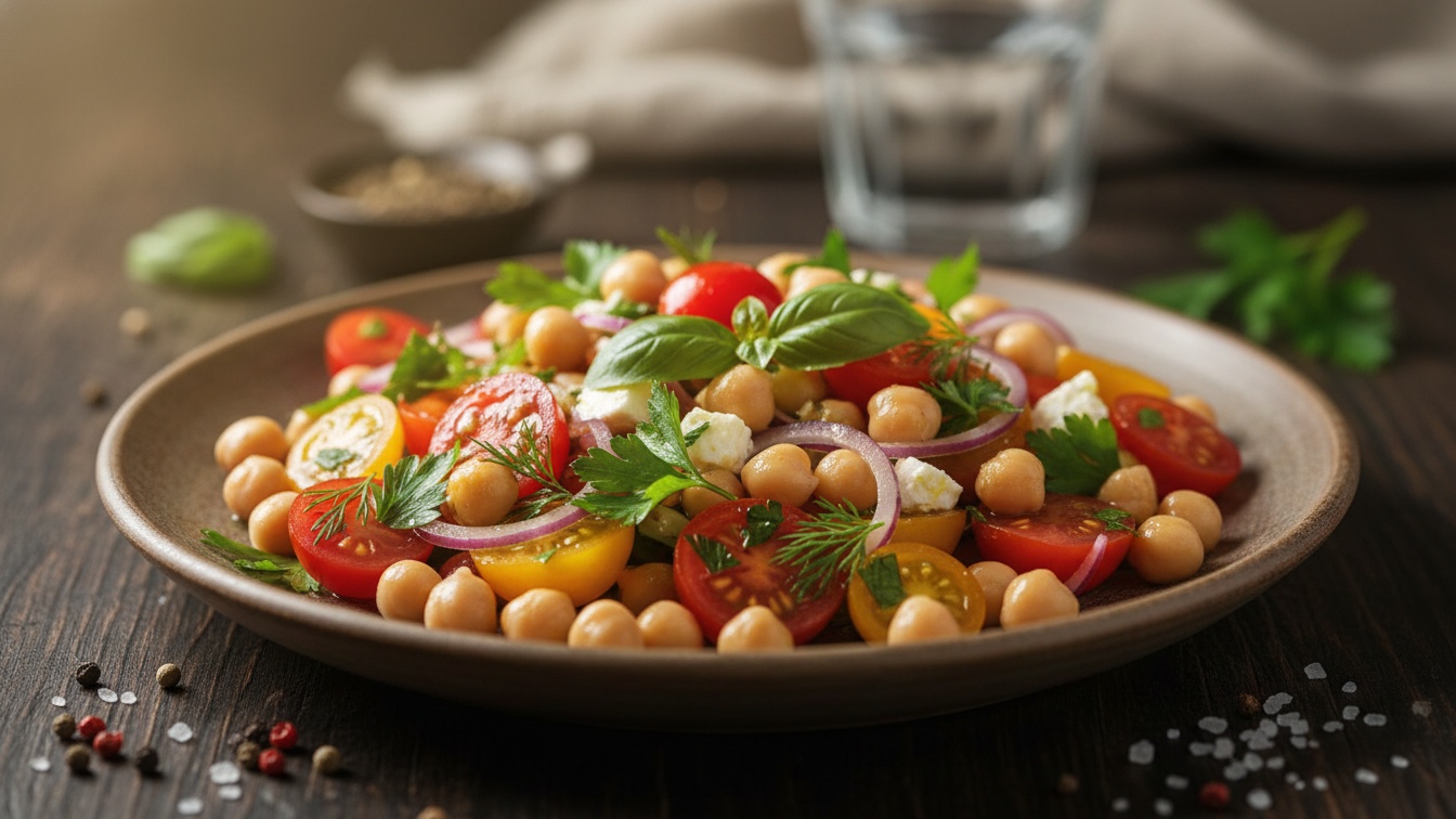3. Salada de Grão-de-Bico com Tomate e Ervas Frescas