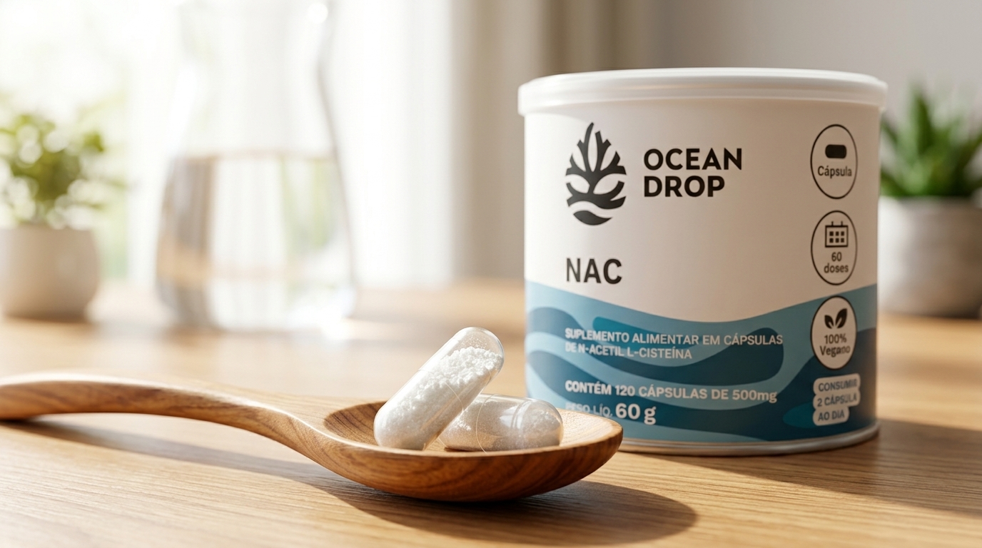 Com cápsulas 100% vegetais, o NAC da Ocean Drop garante uma absorção rápida e livre de aditivos químicos.