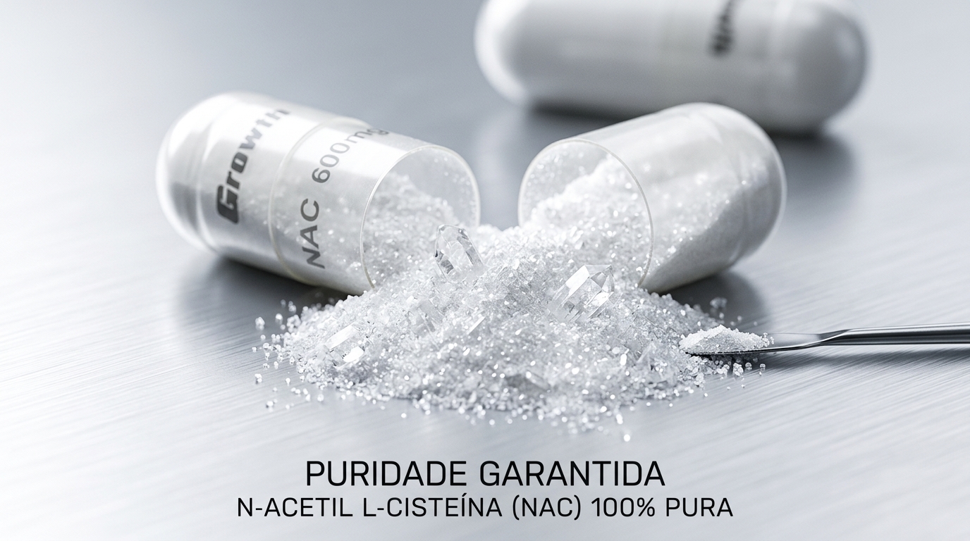 Com 600mg por dose, a cápsula garante um aporte agressivo e eficaz de N-Acetil L-Cisteína para blindar a saúde respiratória e imunológica.
