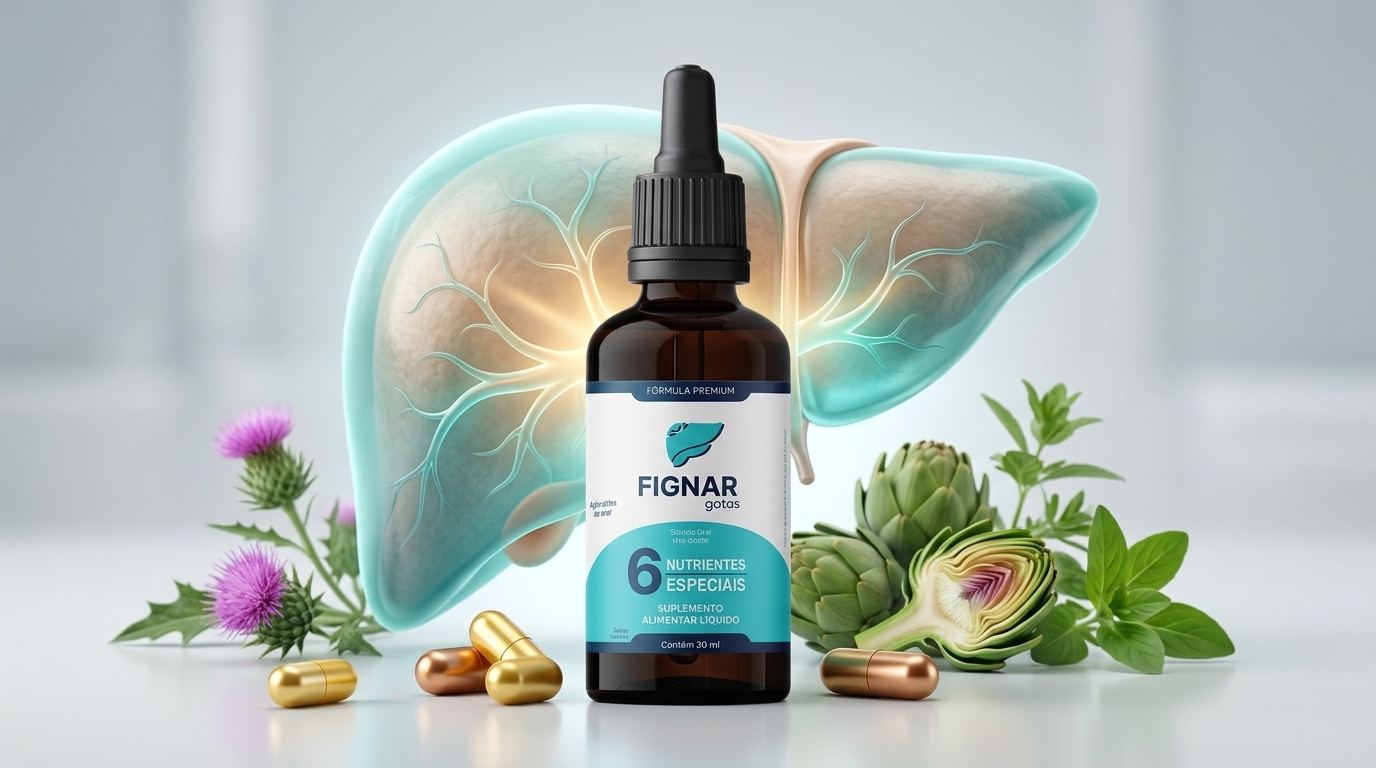 Ilustração demonstrando a ação regeneradora do Fignar nas células hepáticas.