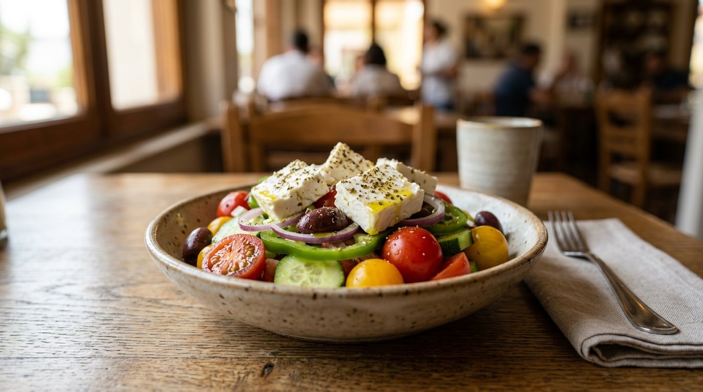 1. Salada Grega Tradicional com Queijo Feta e Azeite Extra-Virgem