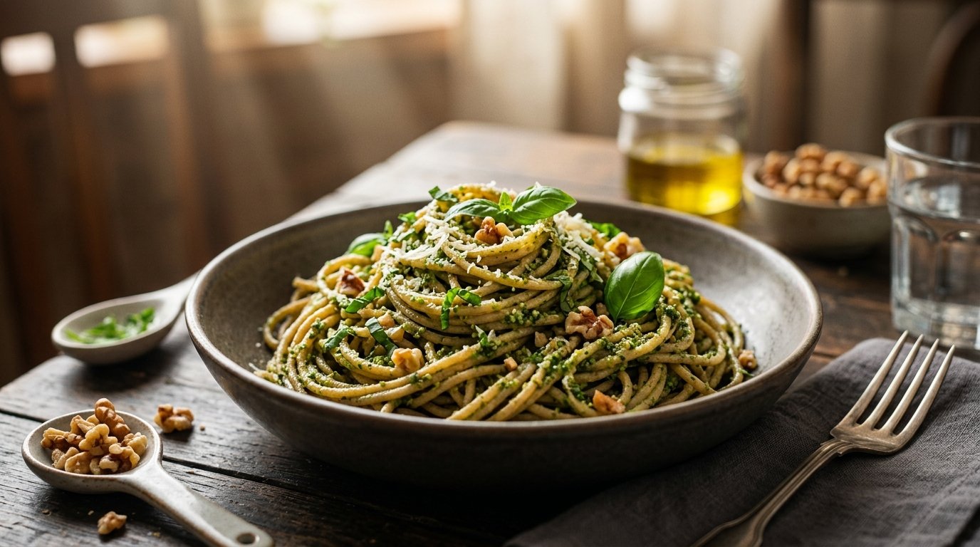 5. Espaguete Integral ao Pesto de Manjericão e Nozes
